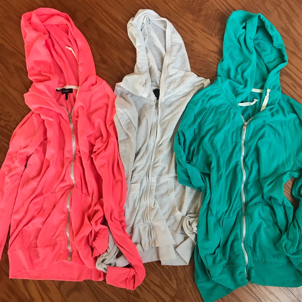 Three Nollie thin zip hoodies
